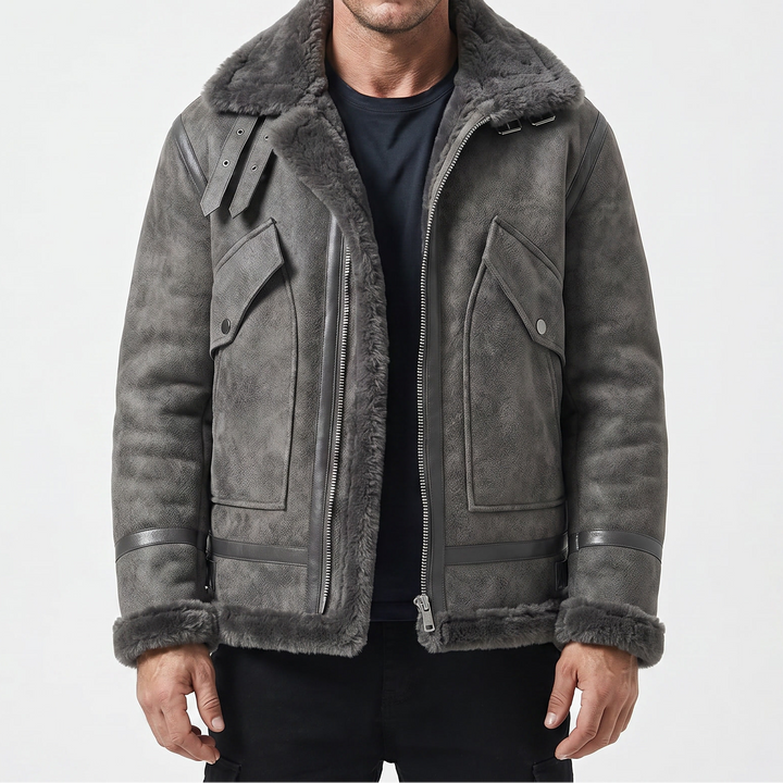 Men's Shearling Lined Leather & Fur Integrated Jacket