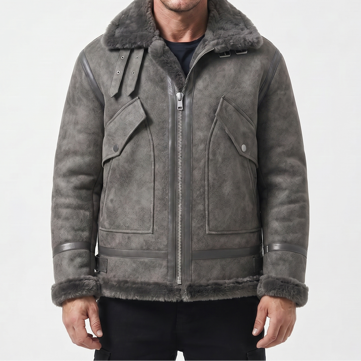 Men's Shearling Lined Leather & Fur Integrated Jacket