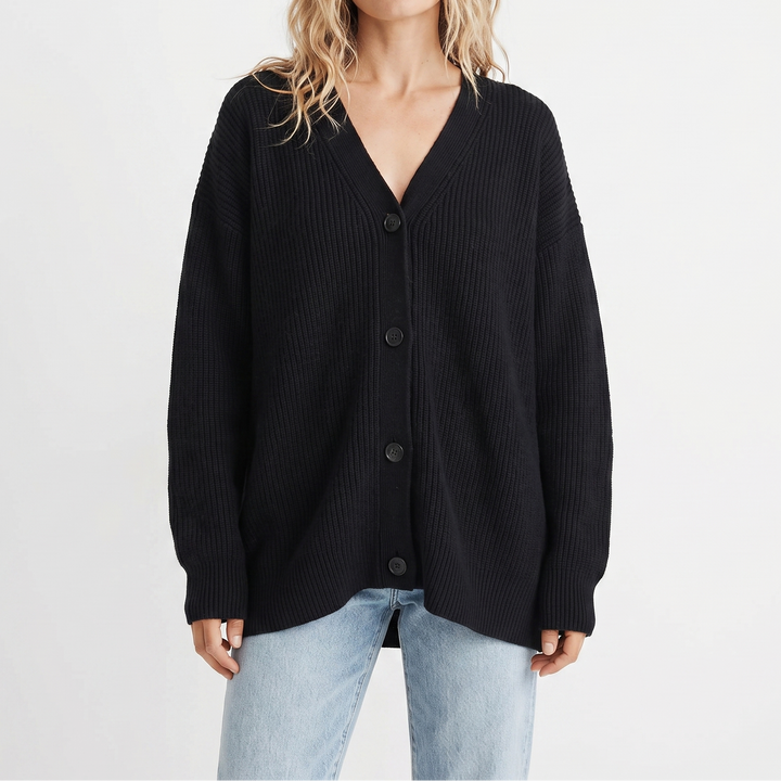 Cardigans For Women – Oversized Ribbed V-Neck Knit