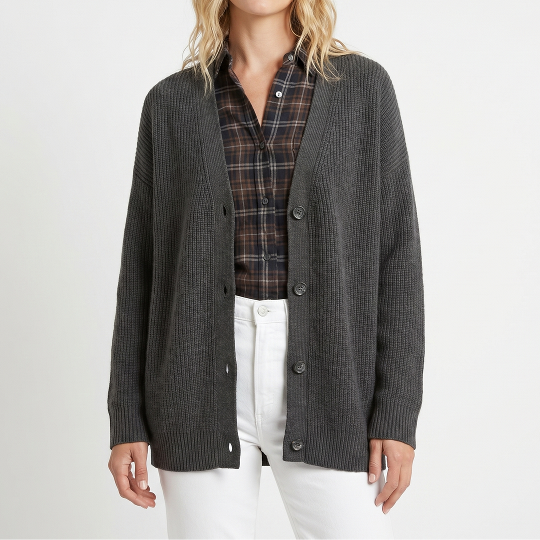 Cardigans For Women – Oversized Ribbed V-Neck Knit
