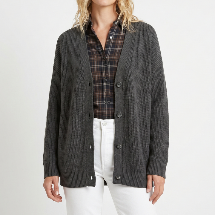 Cardigans For Women – Oversized Ribbed V-Neck Knit