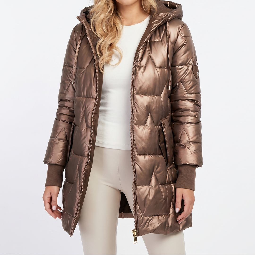Womens Longline Puffer Jacket – Hooded Quilted Zip Up