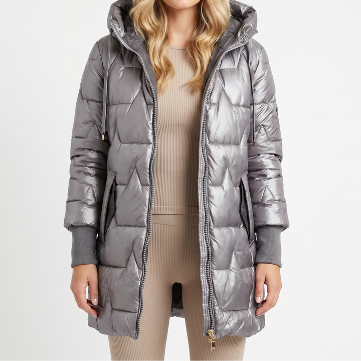 Womens Longline Puffer Jacket – Hooded Quilted Zip Up