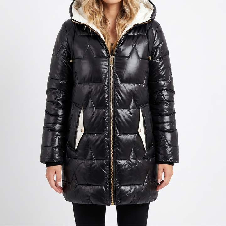 Womens Longline Puffer Jacket – Hooded Quilted Zip Up