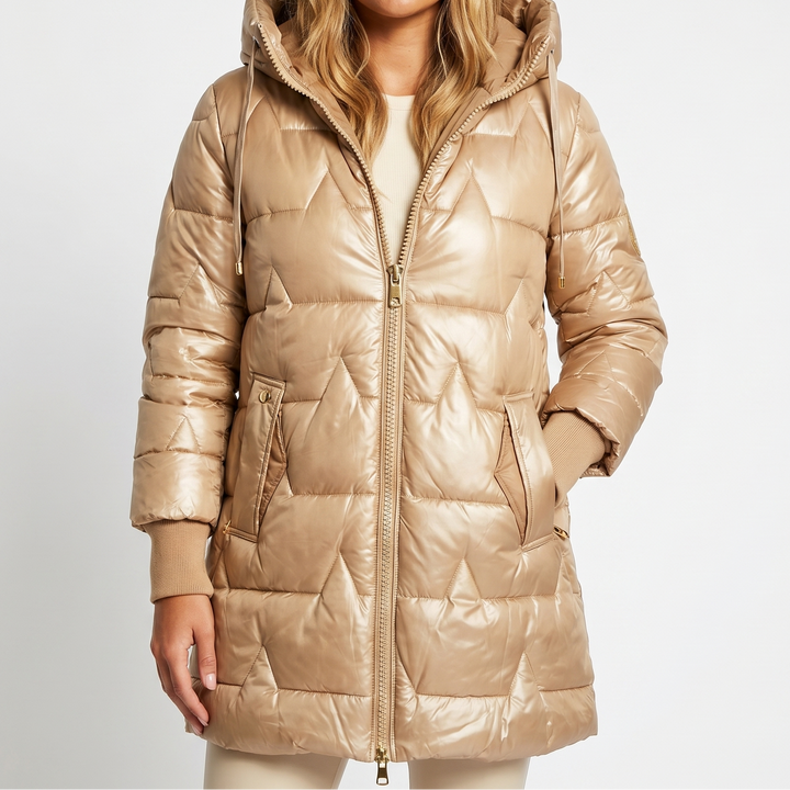 Womens Longline Puffer Jacket – Hooded Quilted Zip Up