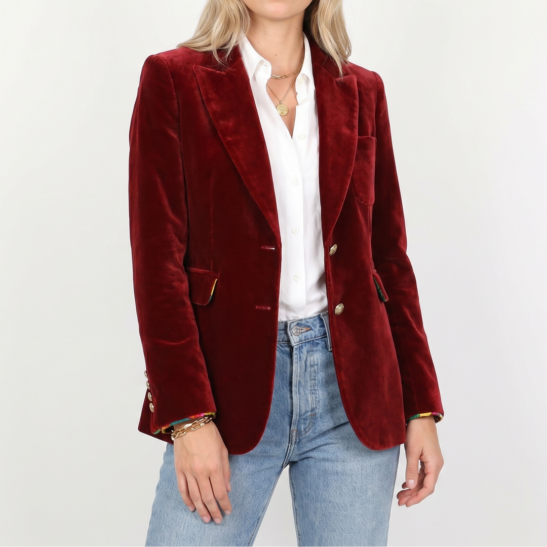 Womens Velvet Blazer – Single-Breasted Peak Lapel