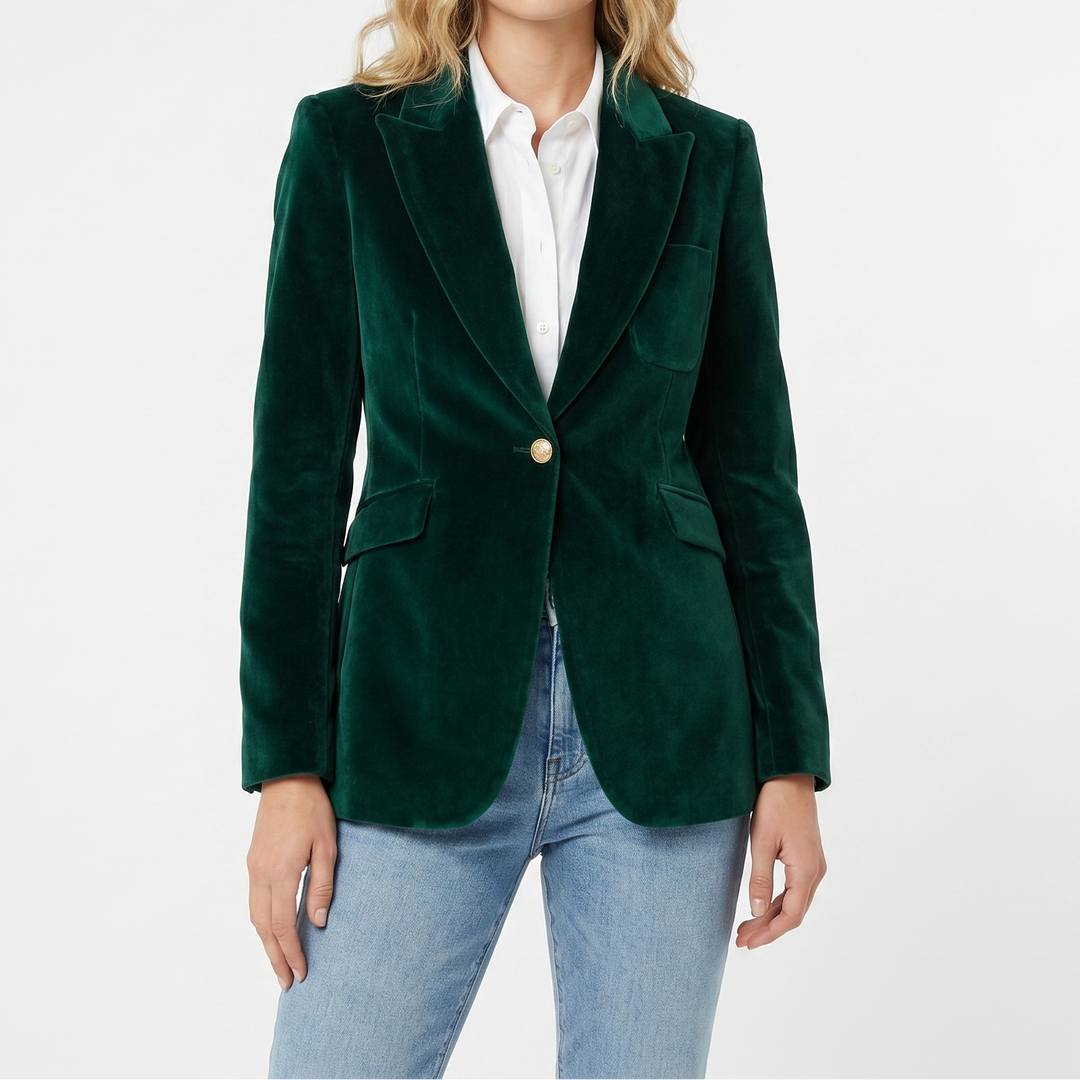 Womens Velvet Blazer – Single-Breasted Peak Lapel