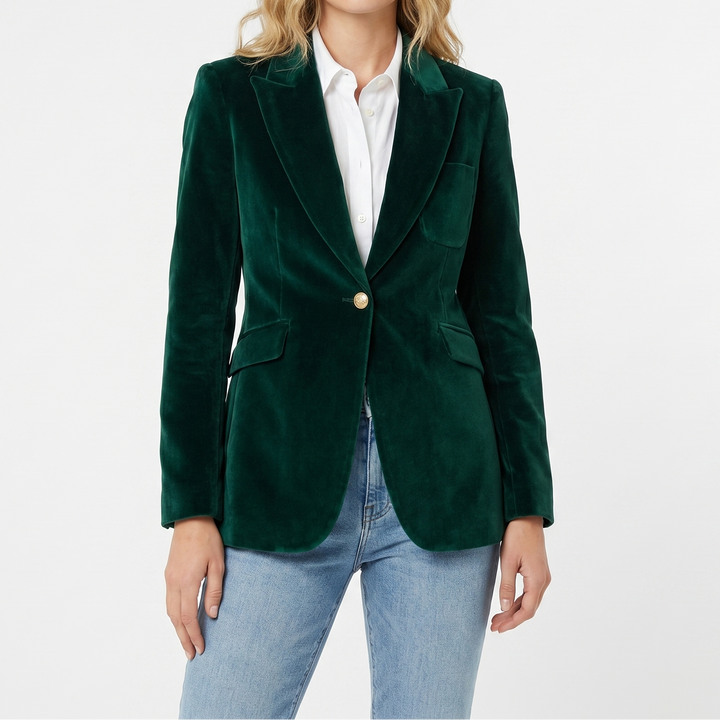 Womens Velvet Blazer – Single-Breasted Peak Lapel