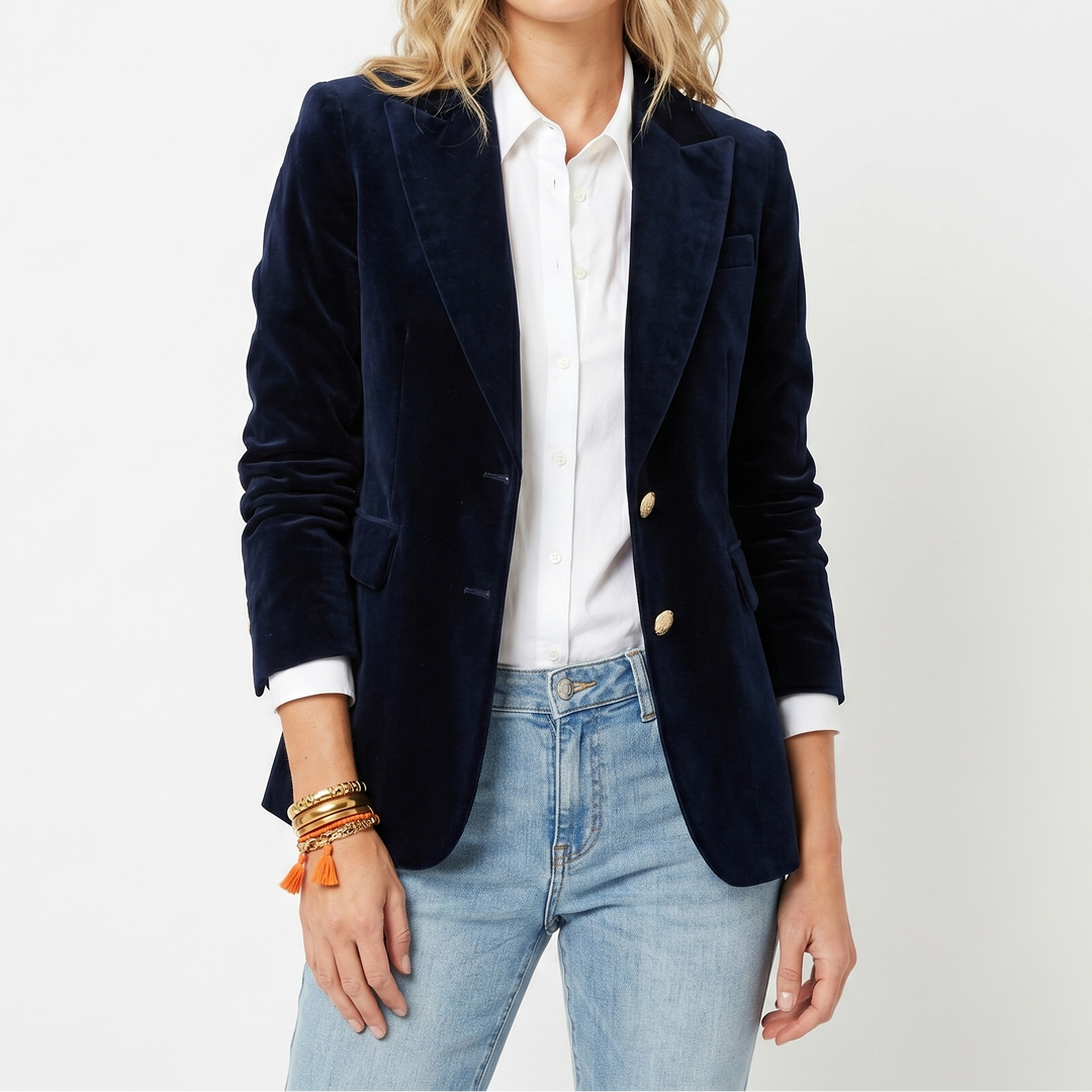 Womens Velvet Blazer – Single-Breasted Peak Lapel