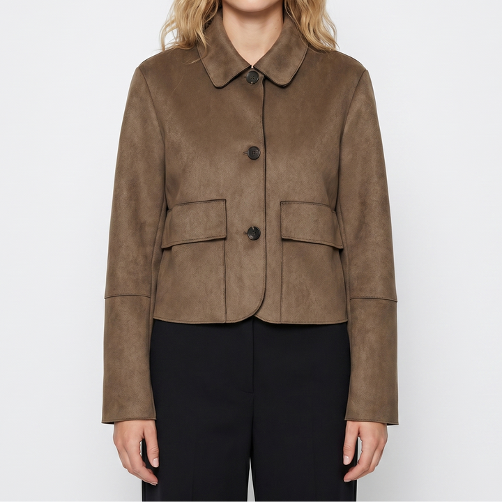 Brown Suede Jacket – Cropped Collared Button Up