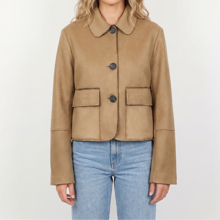 Brown Suede Jacket – Cropped Collared Button Up