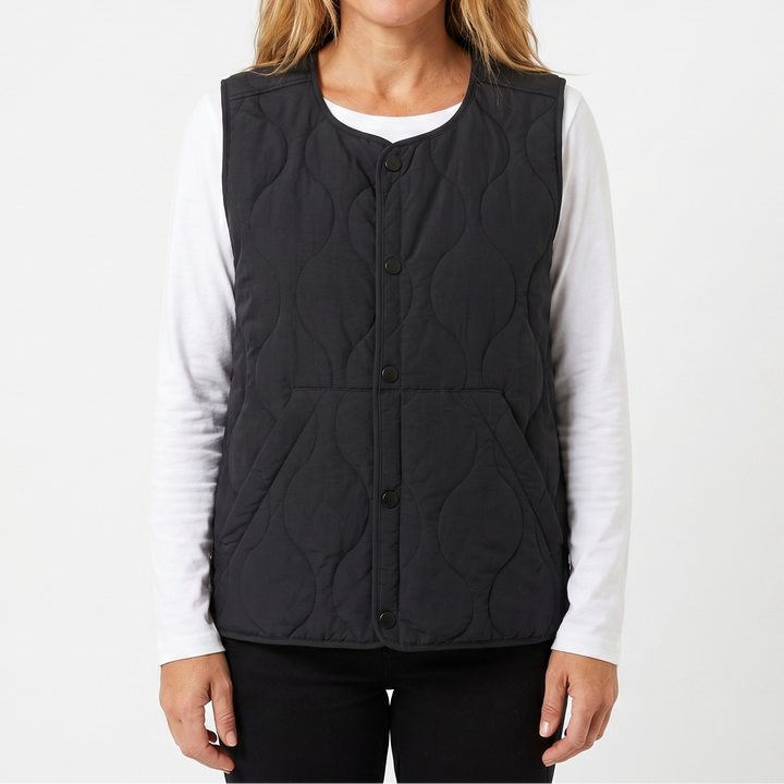 Womens Quilted Liner Vest – Onion Stitch Snap Front