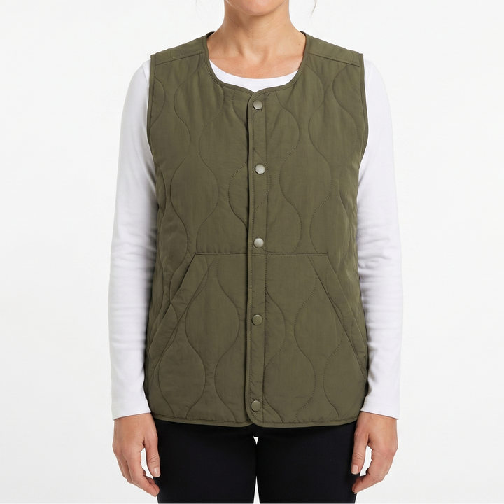 Womens Quilted Liner Vest – Onion Stitch Snap Front