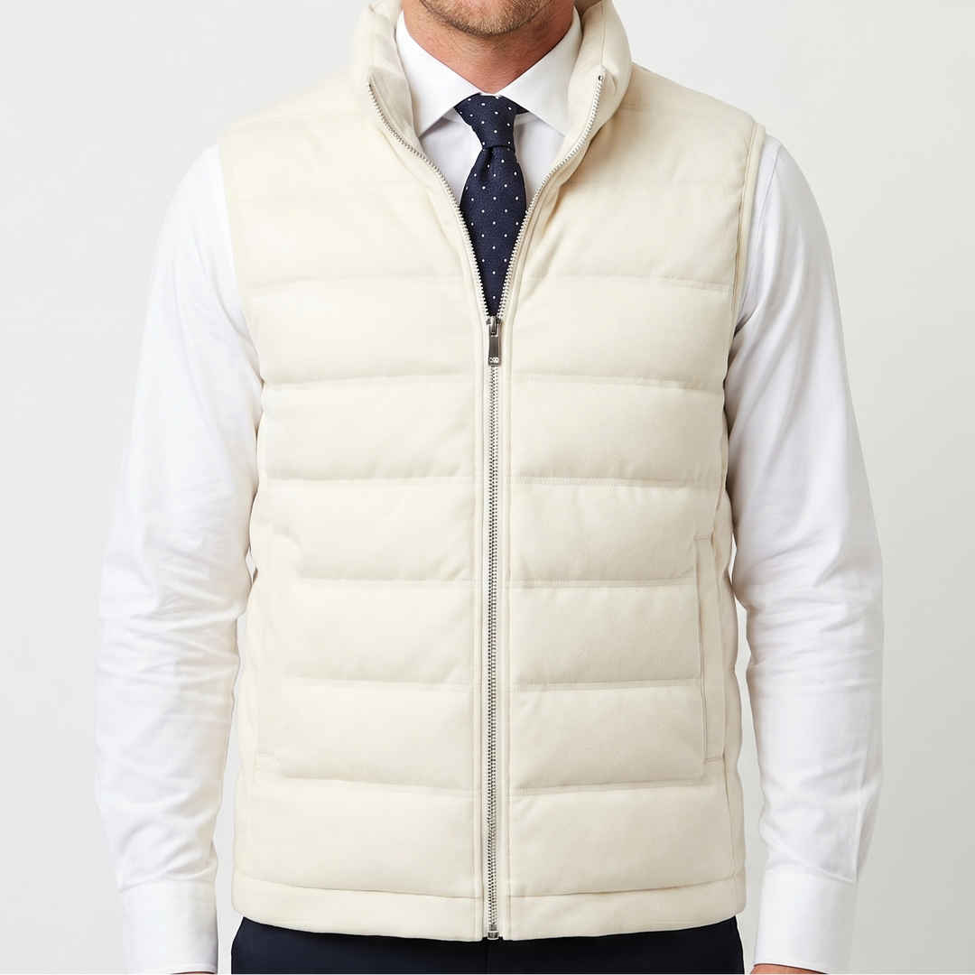 Mens Quilted Vest – Wool-Look Stand Collar Zip Up