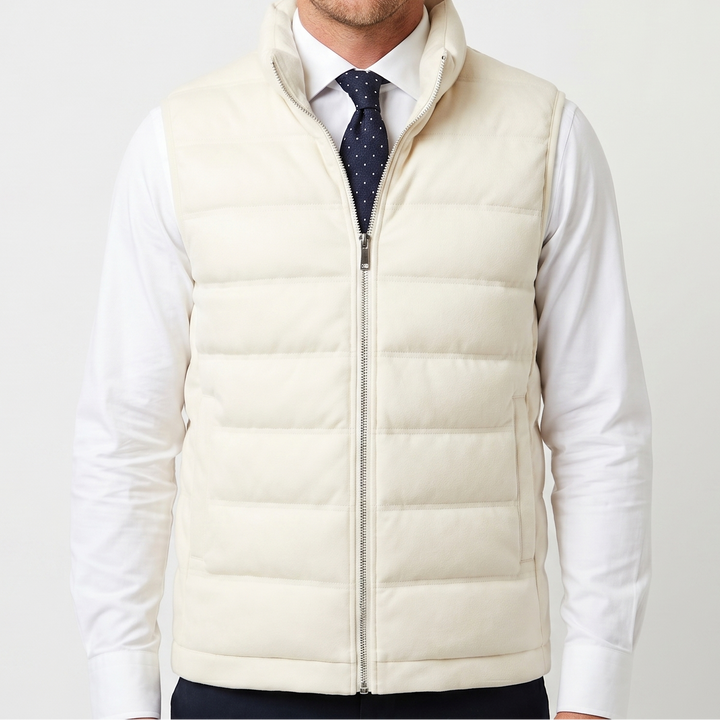 Mens Quilted Vest – Wool-Look Stand Collar Zip Up