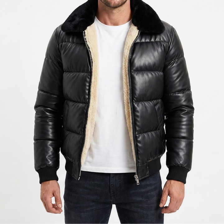 Mens Leather Jacket With Fur Inside – Quilted Bomber