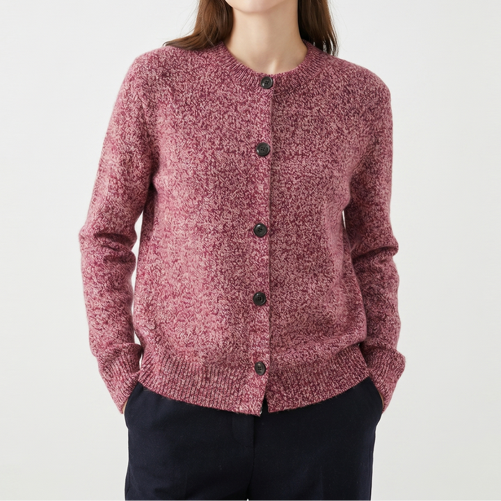 Women's Cardigan – Marl Knit Button-Through Crew Neck