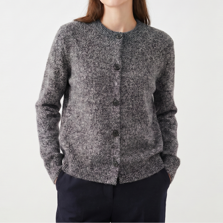Women's Cardigan – Marl Knit Button-Through Crew Neck