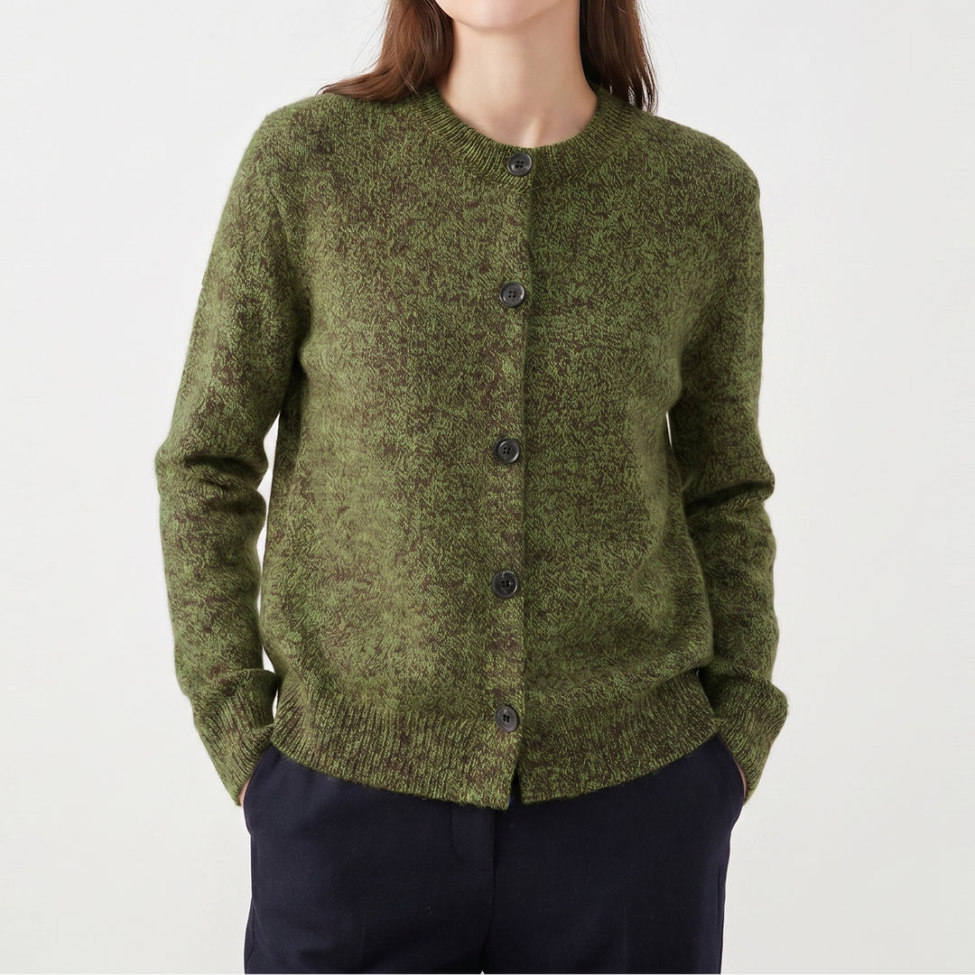 Women's Cardigan – Marl Knit Button-Through Crew Neck