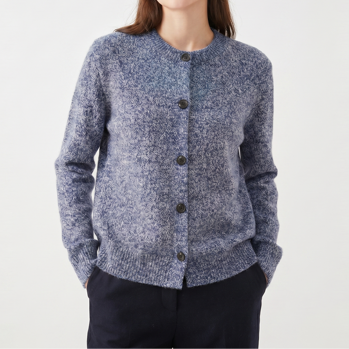 Women's Cardigan – Marl Knit Button-Through Crew Neck