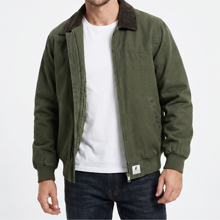 Men's Casual Jacket – Canvas Zip-Up Corduroy Collar Workwear