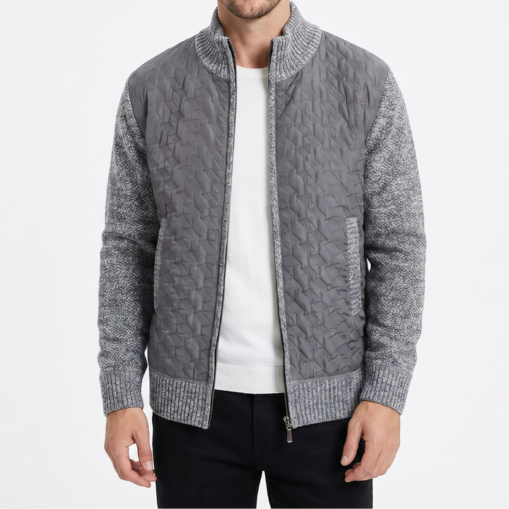 Men's Winter Jacket – Quilted Body Contrast Knit Sleeve Zip-Up