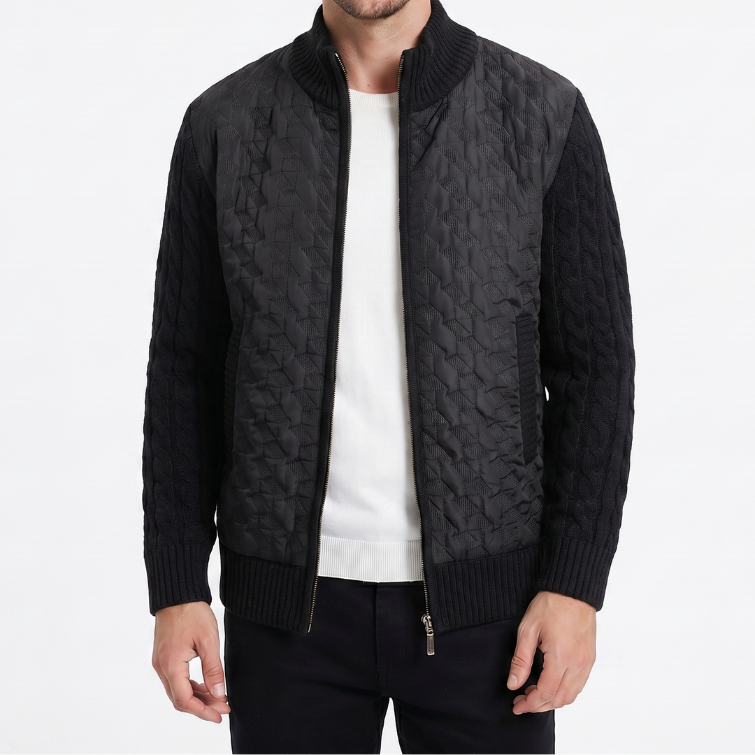 Men's Winter Jacket – Quilted Body Contrast Knit Sleeve Zip-Up