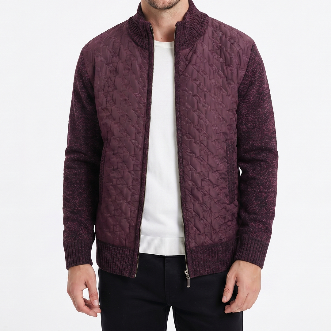 Men's Winter Jacket – Quilted Body Contrast Knit Sleeve Zip-Up