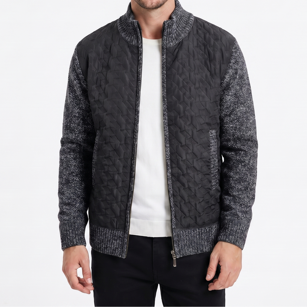 Men's Winter Jacket – Quilted Body Contrast Knit Sleeve Zip-Up