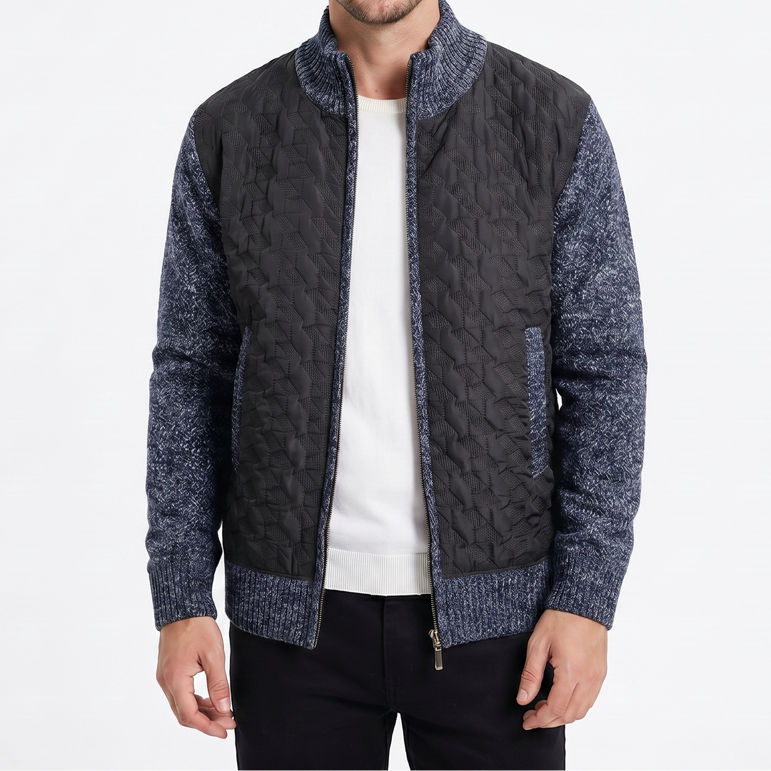 Men's Winter Jacket – Quilted Body Contrast Knit Sleeve Zip-Up