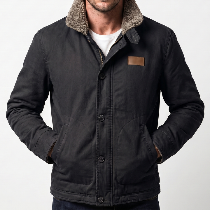 Men's Aviator Jacket – Canvas Shell Sherpa Collar Button-Zip