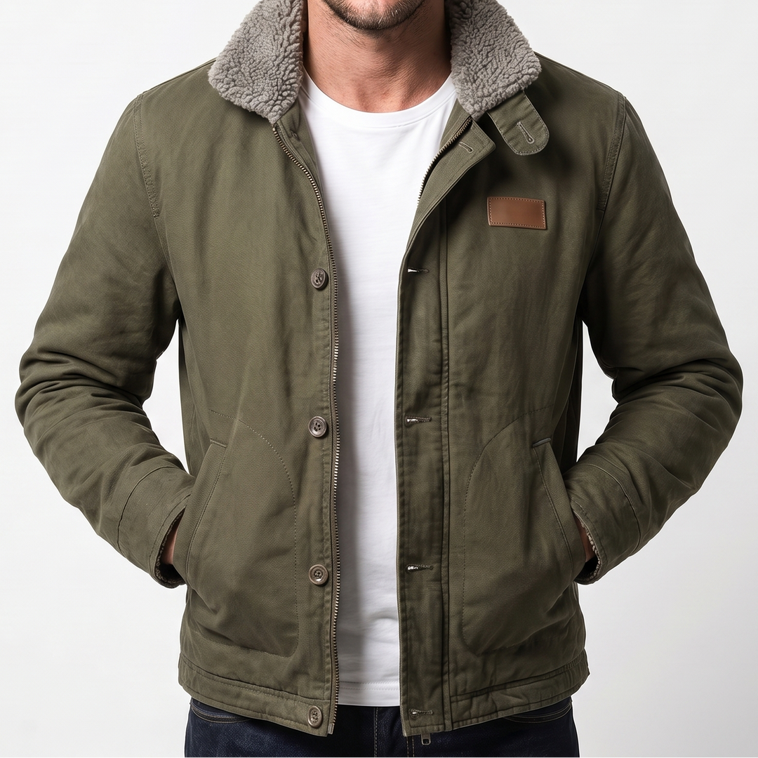 Men's Aviator Jacket – Canvas Shell Sherpa Collar Button-Zip