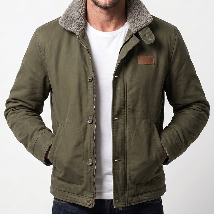 Men's Aviator Jacket – Canvas Shell Sherpa Collar Button-Zip