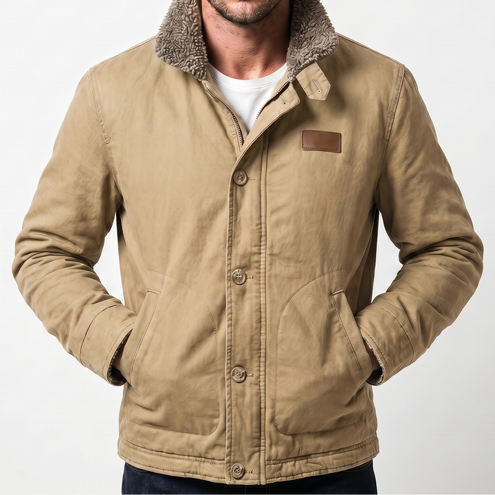 Men's Aviator Jacket – Canvas Shell Sherpa Collar Button-Zip