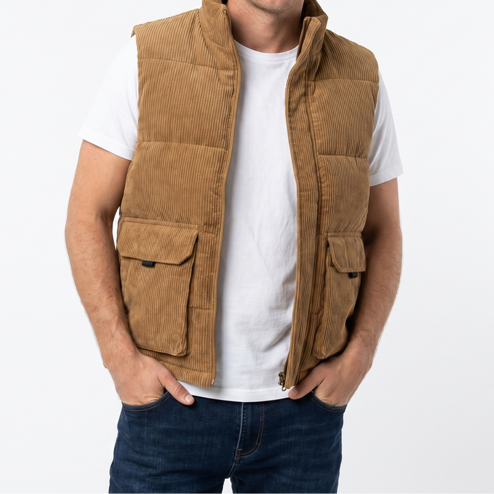 Men's Corduroy Utility Vest Multi Pocket Casual Sleeveless Jacket