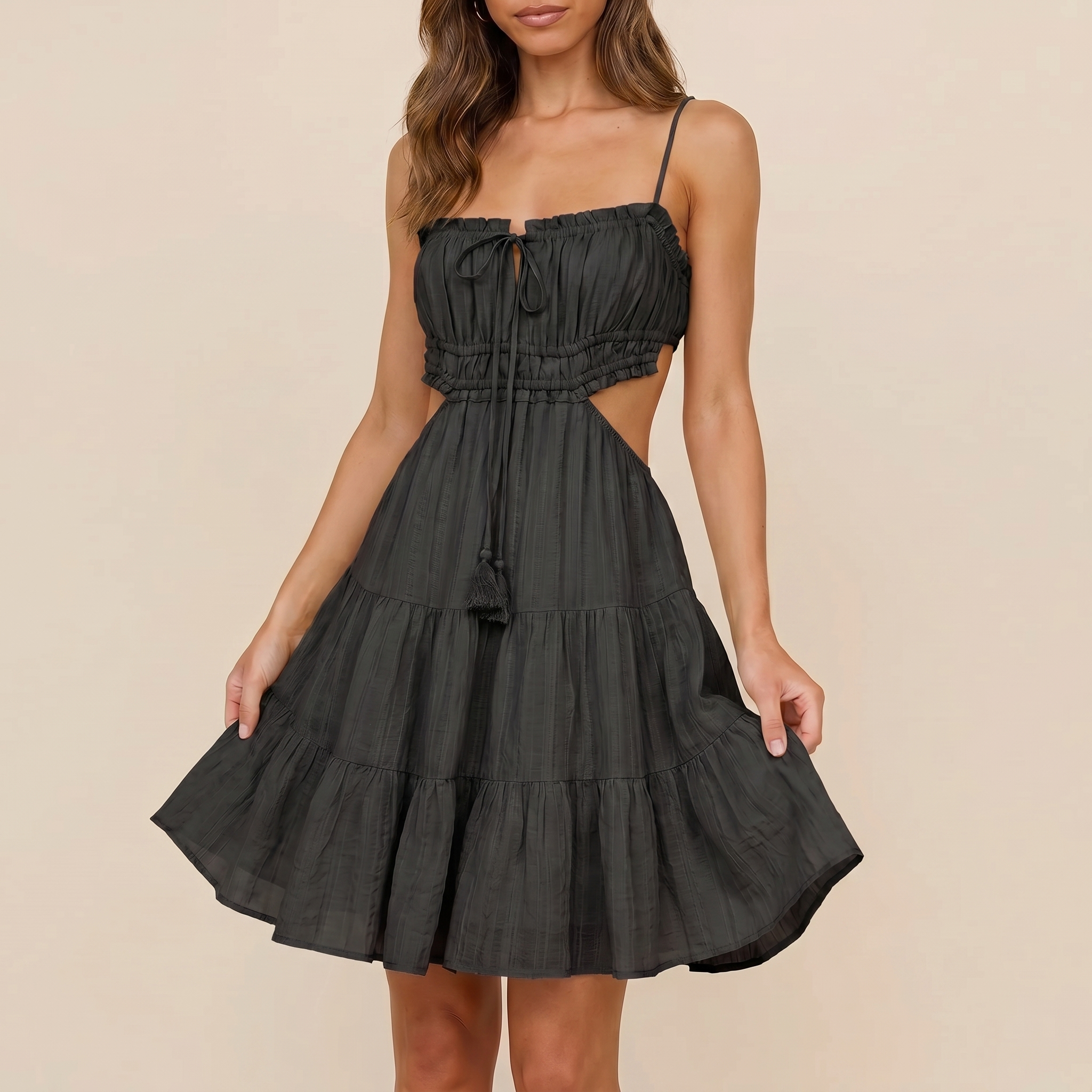Cami Mini Dress - Cut Out Tiered Ruffle
