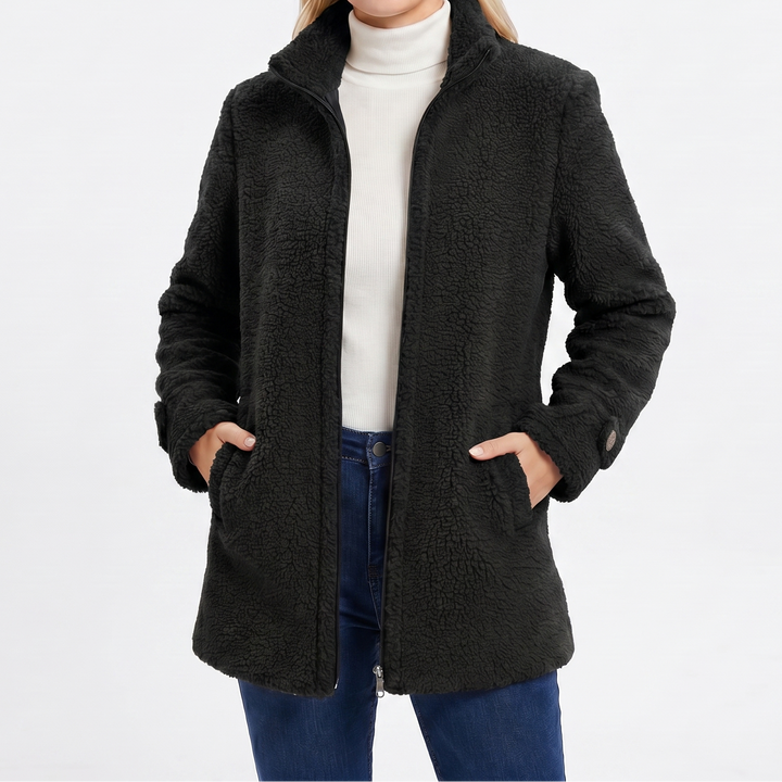Women's Sherpa Coat – Teddy Bouclé Mid-Length Zip Stand Collar