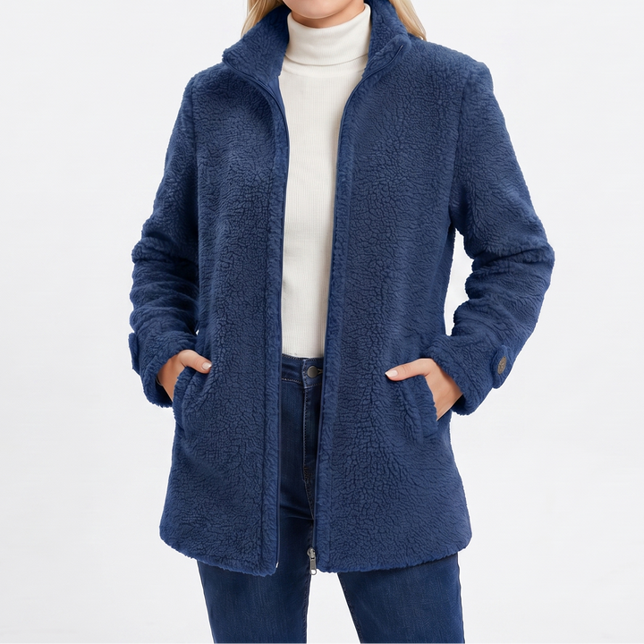 Women's Sherpa Coat – Teddy Bouclé Mid-Length Zip Stand Collar