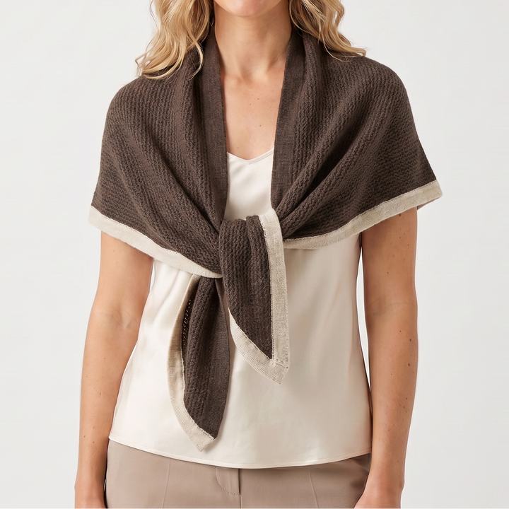 Women's Cashmere-Style Wrap – Knit Shoulder Shawl Contrast Border
