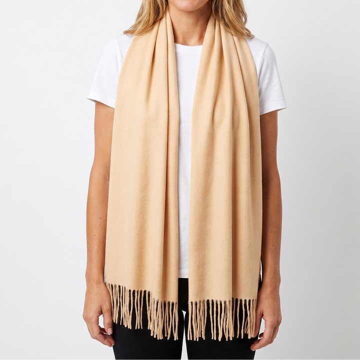Women's Cashmere-Style Scarf – Oversized Plain Woven Fringe Wrap
