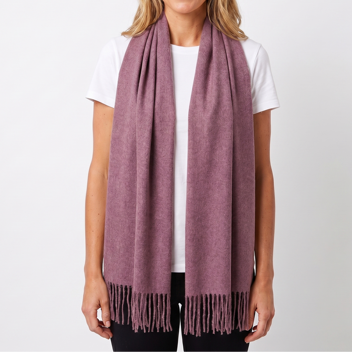 Women's Cashmere-Style Scarf – Oversized Plain Woven Fringe Wrap
