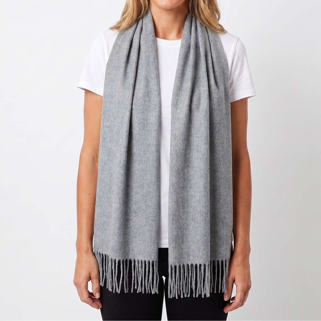 Women's Cashmere-Style Scarf – Oversized Plain Woven Fringe Wrap