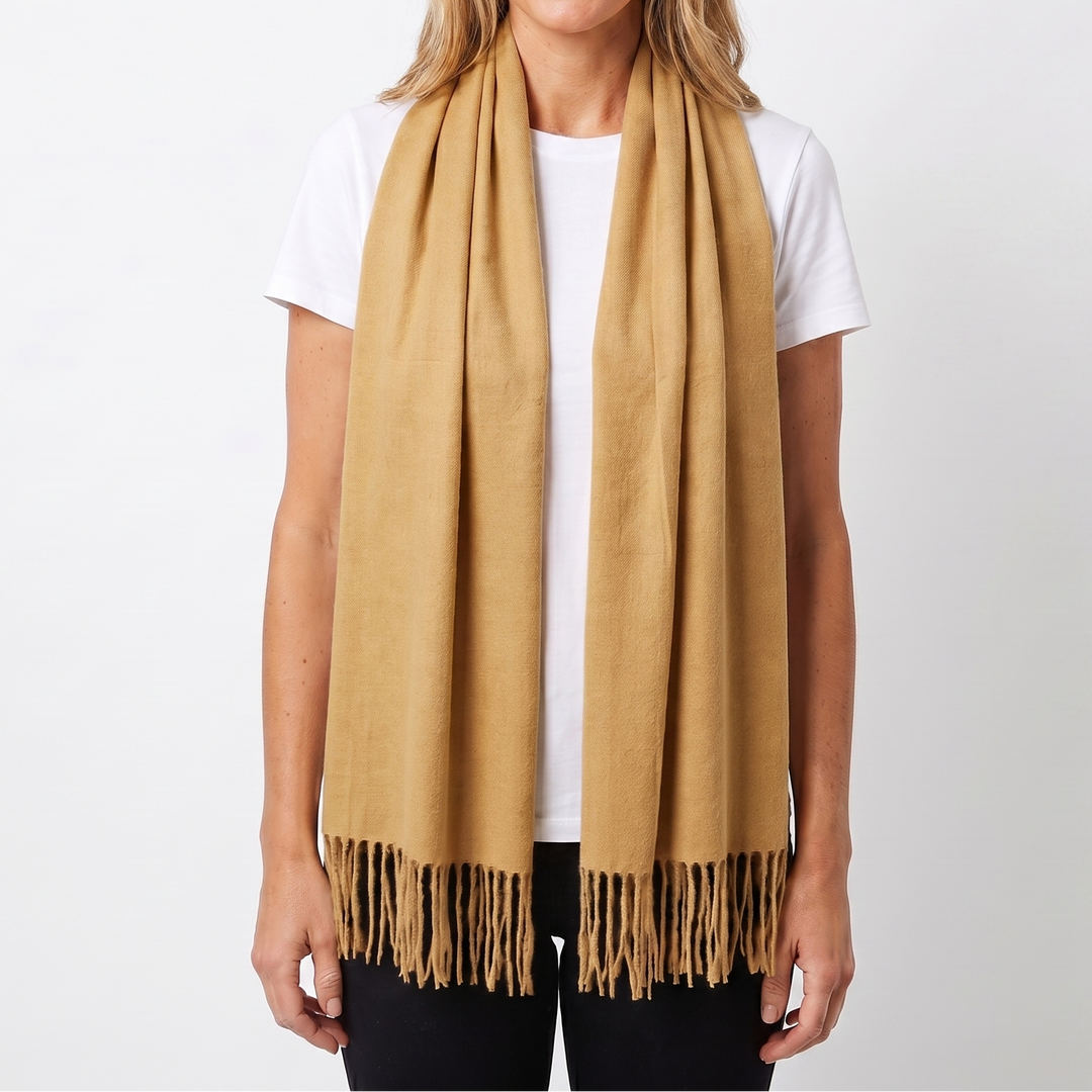 Women's Cashmere-Style Scarf – Oversized Plain Woven Fringe Wrap