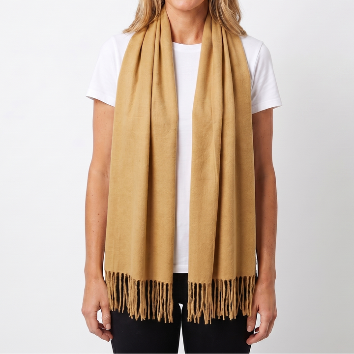 Women's Cashmere-Style Scarf – Oversized Plain Woven Fringe Wrap