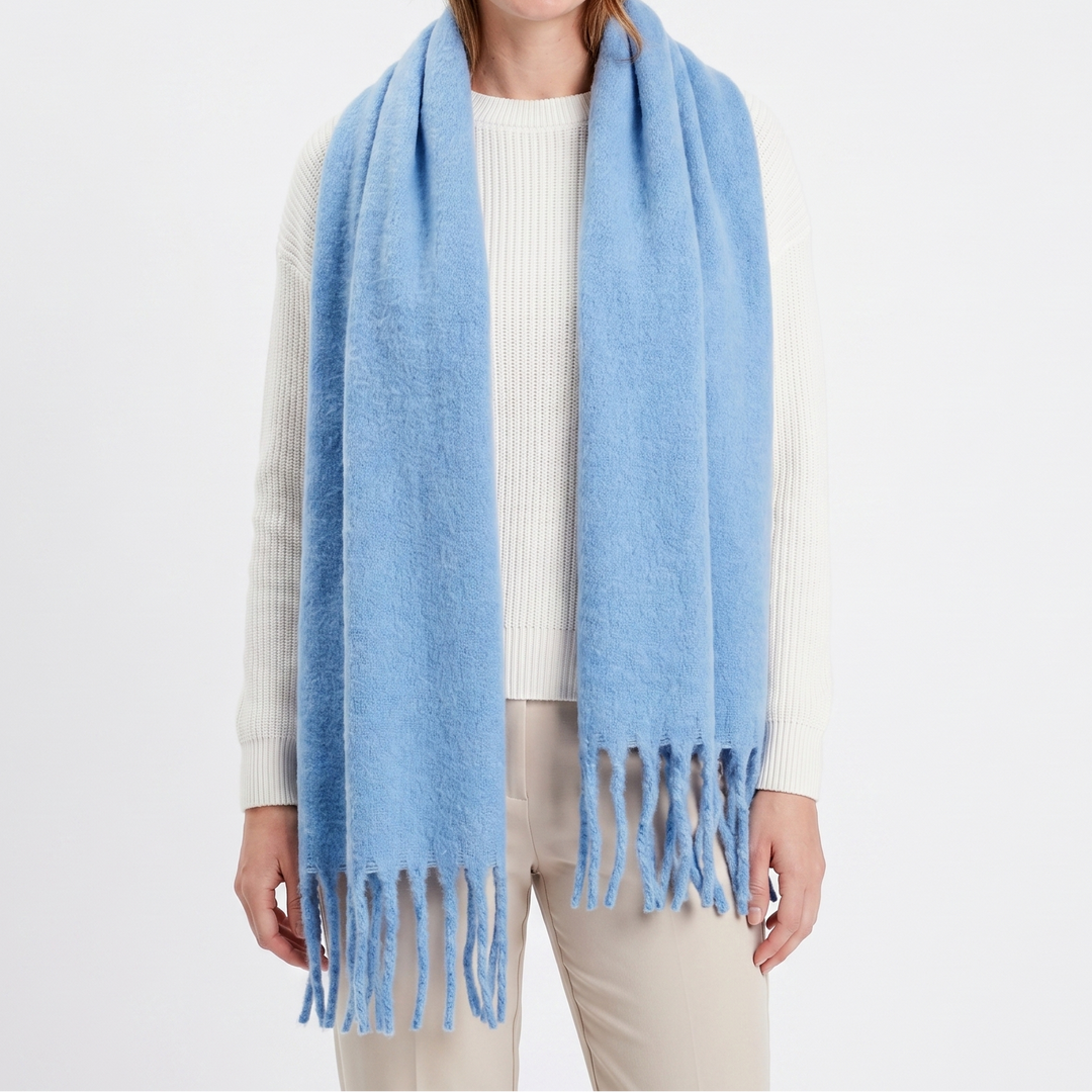 Women's Fluffy Scarf – Oversized Brushed Plain Fringe Wrap