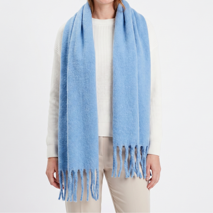 Women's Fluffy Scarf – Oversized Brushed Plain Fringe Wrap