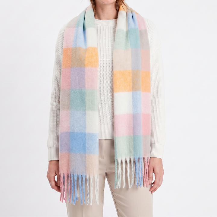 Women's Fluffy Scarf – Oversized Brushed Plain Fringe Wrap