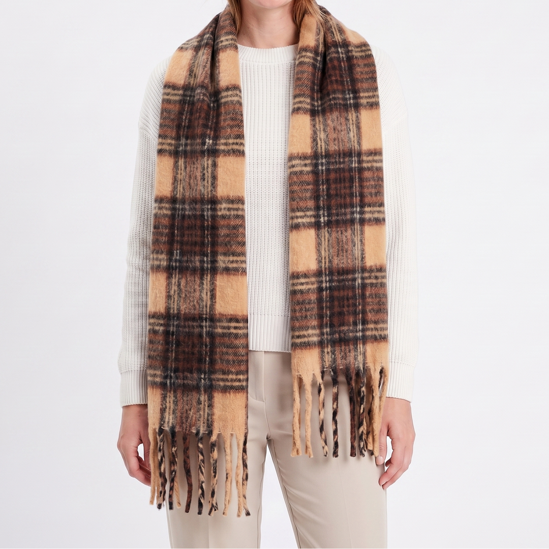 Women's Fluffy Scarf – Oversized Brushed Plain Fringe Wrap