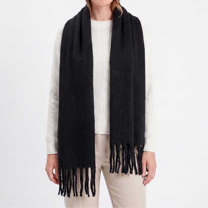 Women's Fluffy Scarf – Oversized Brushed Plain Fringe Wrap
