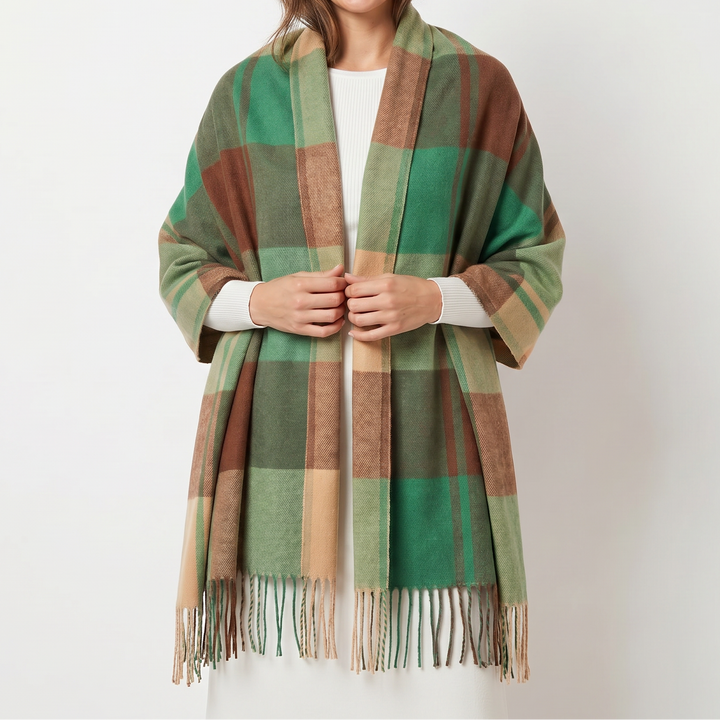 Women's Shawl Scarf – Oversized Check Woven Fringe Blanket Wrap